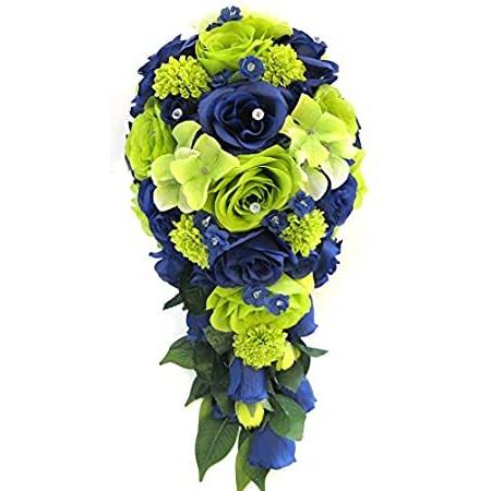 ウェディングブーケ花ブライダルシルク17ピースパッケージライムグリーンネイビーブルーシルバーseahawks人工bouquetsブライズメイドcent 花束 アレンジメント 造花 アートフラワー B01achkcwq セレクトショップハッピーコネクト
