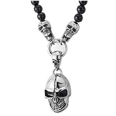 非売品 ゴシックスタイル Coolsteelandbeyond メンズ ヴィンテージ ステンレススチール ブラックオニキスビーズチェーンネックレス レディース ネックレス ペンダント Www 11thspace Com