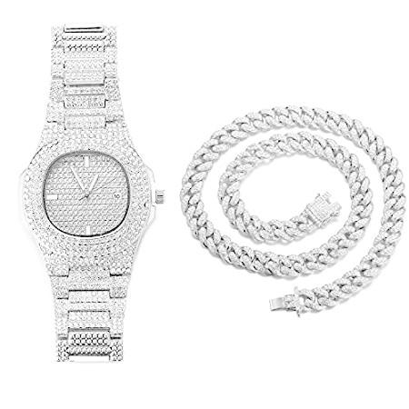 最高品質の Out,Men's Iced Watch Gold Diamond Halukakah Platinum Quar Plated Gold White ネックレス、ペンダント