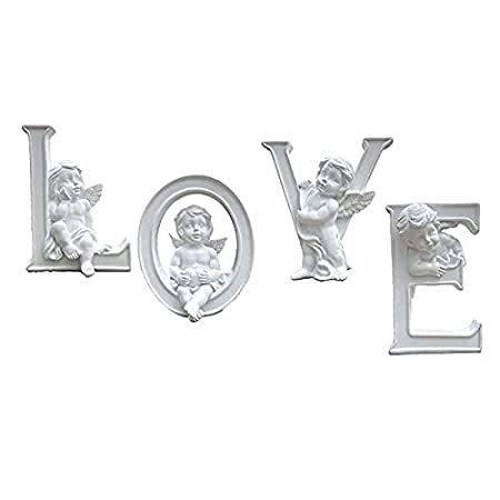 【激安大特価！】  YANGMEI 天使の置物 4個セット ウェディングオーナメント ホームデコレーション ラブ 文字 ハート ホワイト 彫刻 置物 ケルビム オブジェ、置き物