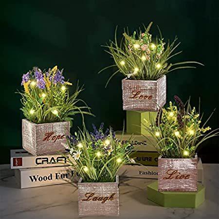 ホビー通販 4個パック Ledライト 鉢植え 人工植物 ホーム オフィス デスク 屋内 屋外 装飾 造花 低木 日本直売 Ssl Daikyogo Or Jp