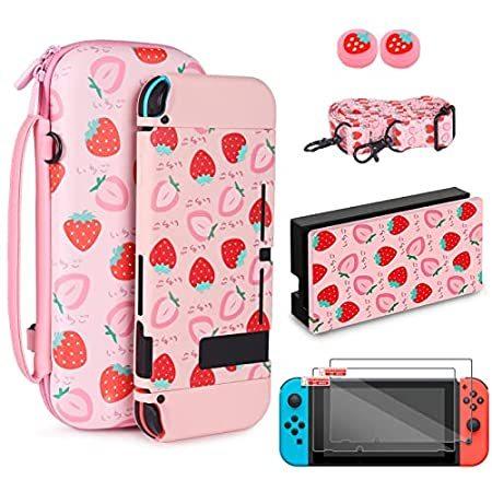通販でクリスマス 任天堂スイッチ用 キャリーケース Tikodirect かわいいストロベリーアクセサリー スクリー ドックシェル ソフト保護ケース ピンクのインテリア コントローラー Raffles Mn
