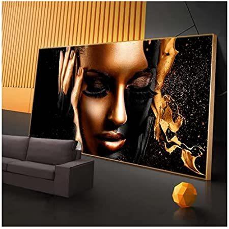 く日はお得♪ キャンバス上のブラックゴールドの女性の油絵アフリカの壁アートポスターとプリントリビングルームのスカンジナビアの壁の写真 レリーフ、アート