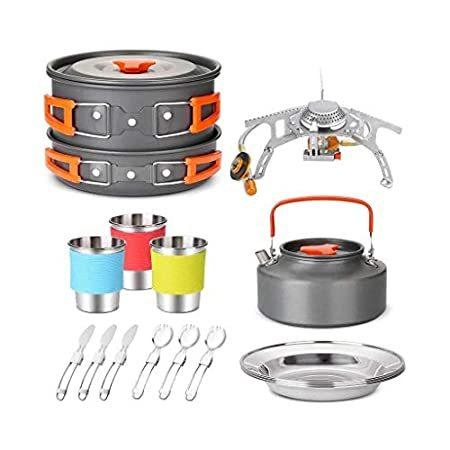 YIFYIC Camping Travel Equipment Tableware Cookware Kit Pots Burner Gas Stov