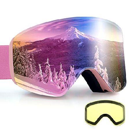 アメリカで人気の商品Dizokizo Ski Goggles Anti Fog 100% UV Protection Dual Detachable Lens Snowboard Goggles for Men Women Youth REVO Red【人気・並行輸入】