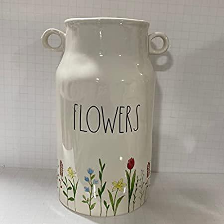 売れ筋がひ新作！ Rae Dunn FlowERS 花瓶ハンドル ミルク水差し 花瓶 - セラミック - 奥行5.5インチ x 高さ9.5インチ 花瓶、花器