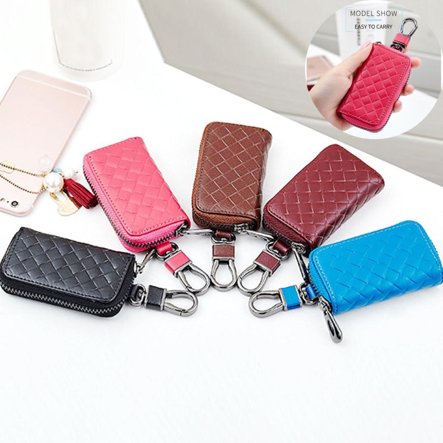 キーケース キーリング 編み込み 本革 ミニ財布 トーゴ レザー 小銭