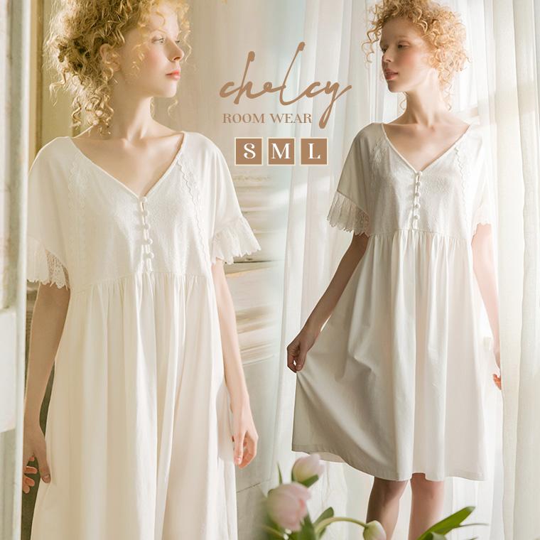 ルームウェア レディース 春 夏 ワンピース 大人 可愛い パジャマ 半袖 女性 レディース 部屋着 ナイトウエア 綿 レース 寝巻き ホワイト 白 かわいい おしゃれ C009 Styly Design 通販 Yahoo ショッピング