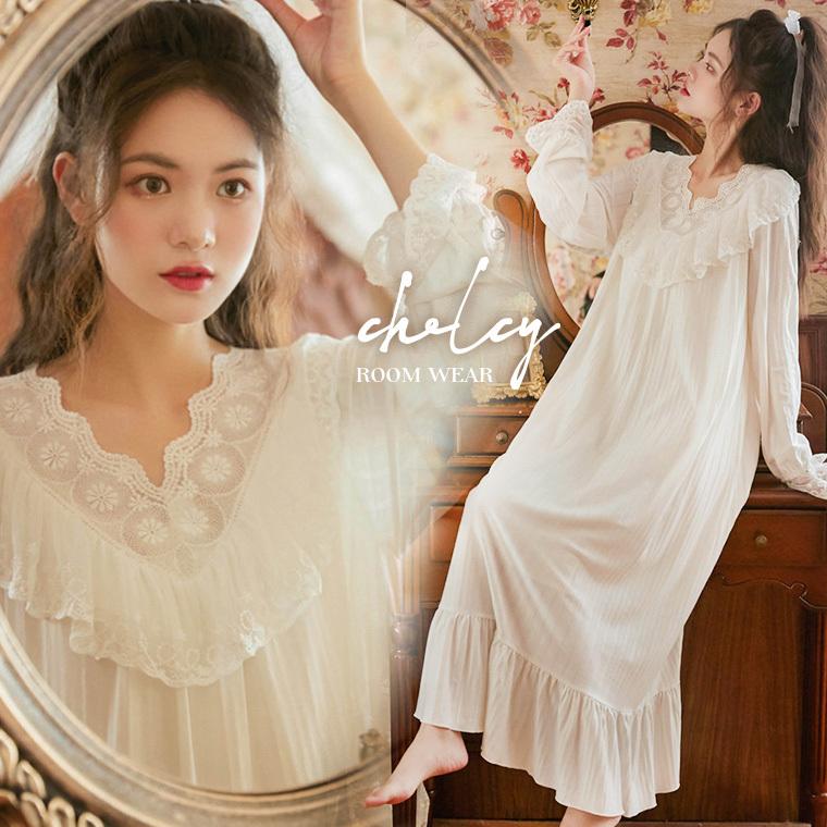 ルームウェア レディース春 夏 ワンピース 大人 可愛い パジャマ 長袖 半袖 女性 レディース 部屋着 ナイトウエア パジャマ 綿 おしゃれ レース 寝巻き ホワイト C105 Lee Che 通販 Yahoo ショッピング