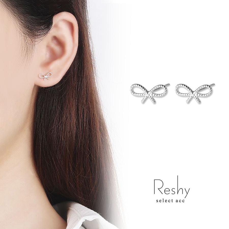 ピアス オープンリボン レディース リボン ガーリー 手曲げリボン 大人  