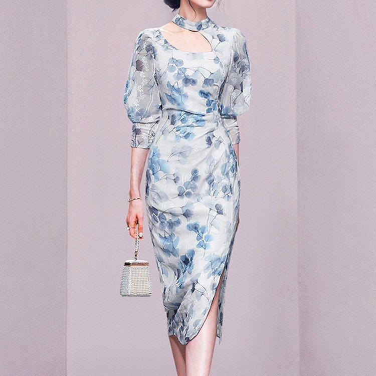 高品質 シースルー 春ワンピース アシンメトリーネック 刺繍 プリント柄 ワンピース ミモレ丈 Jsファッション 大人かわいい 華やかおしゃれ きれいめ ワンピース サイズ Mサイズ Iptc Net Br