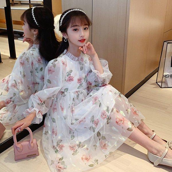 子供服 ワンピース ピンク 150 韓国子供服 キッズ 女の子 長袖 花柄ワンピース 春夏秋 子供ドレス 結婚式 誕生日 七五三 お姫様 ベビー服 おしゃれ 可愛い 新品