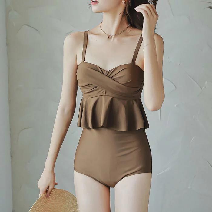 送料無料 水着 レディース ブラック ブラウン M L Xl 体型カバー ビキニ 韓国っ 激安人気新品 お洒落 シンプル かわいい 女性 タンキニ 可愛い オトナ女子 モテカワ水着 韓国