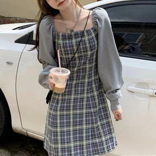 ワンピース 量産型 参戦服 お嬢様 韓国 ゆめかわいい やみかわいい 原宿系 地雷系 異素材mix オルチャン 無地 スクエアネック 春 秋 冬 長袖 ひざ上丈 ショート Ls0417a441 Happy Home 通販 Yahoo ショッピング