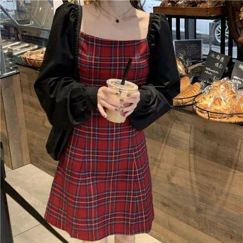 ワンピース 量産型 参戦服 お嬢様 韓国 ゆめかわいい やみかわいい 原宿系 地雷系 異素材mix オルチャン 無地 スクエアネック 春 秋 冬 長袖 ひざ上丈 ショート Ls0417a441 Happy Home 通販 Yahoo ショッピング