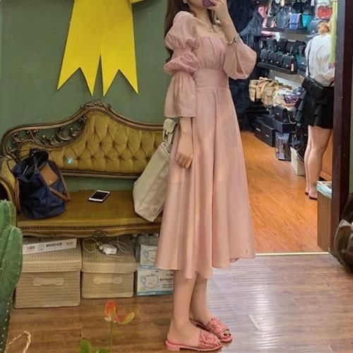 ワンピース ガーリー お嬢様 韓国 ゆめかわいい やみかわいい 原宿系 参戦服 量産型 地雷系 春 秋 オルチャン 無地 スクエアネック 長袖 マムルーク ロング丈 バ Ls0417a457 Happy Home 通販 Yahoo ショッピング