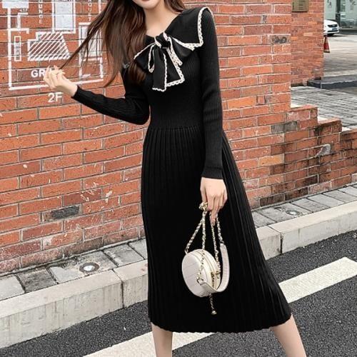 ワンピース ニットワンピース ニット 量産型 お嬢様 韓国 ゆめかわいい やみかわいい 原宿系 地雷系 参戦服 無地 秋 冬 長袖 ロング丈 ミモレ丈 リボン プリーツ Ls0417a699 Happy Home 通販 Yahoo ショッピング
