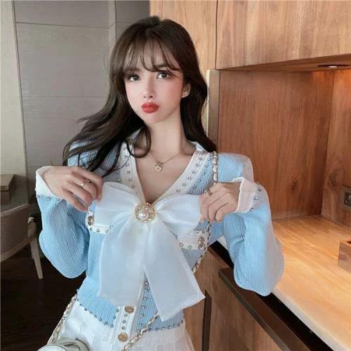 トップス ニット 量産型 お嬢様 韓国 ゆめかわいい やみかわいい 原宿系 地雷系 参戦服 オルチャン 無地 Vネック 春 秋 冬 長袖 おしゃれ 可愛い リボン シフォ Ls0417a778 Happy Home 通販 Yahoo ショッピング