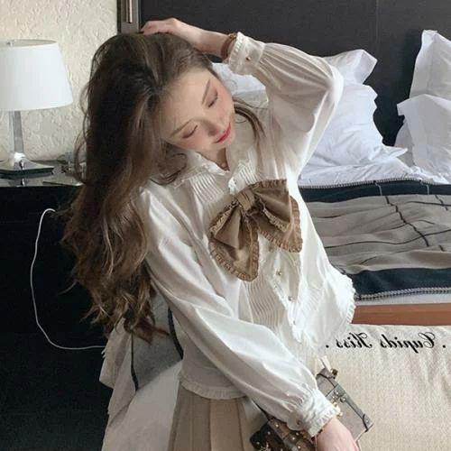 トップス ブラウス 量産型 参戦服 お嬢様 韓国 参戦服 ゆめかわいい やみかわいい 原宿系 地雷系 オルチャン 無地 シンプル 襟付き 春 秋 冬 長袖 リボン フリル Ls0417a790 Happy Home 通販 Yahoo ショッピング