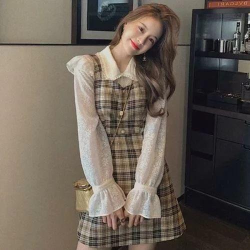 セットアップ ツーピース 量産型 参戦服 お嬢様 韓国 ゆめかわいい やみかわいい 原宿系 地雷系 ジャンスカ ブラウス 2点セット 花柄 チェック柄 襟付き 秋 冬 Ls0417a908 Happy Home 通販 Yahoo ショッピング