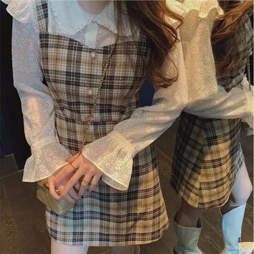 セットアップ ツーピース 量産型 参戦服 お嬢様 韓国 ゆめかわいい やみかわいい 原宿系 地雷系 ジャンスカ ブラウス 2点セット 花柄 チェック柄 襟付き 秋 冬 Ls0417a908 Happy Home 通販 Yahoo ショッピング