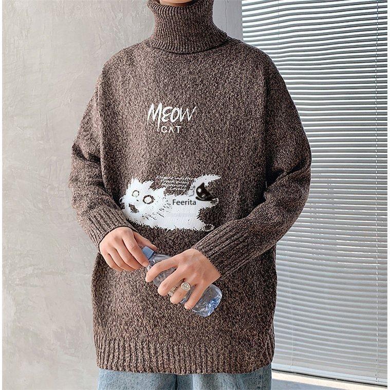 人気提案 防寒 猫がら あったか 裏起毛 タートルネック 長袖 ニット メンズ ニットセーター インナー セーター 冬服 ニット セーター 色 コーヒー Michiganestateplanning Com