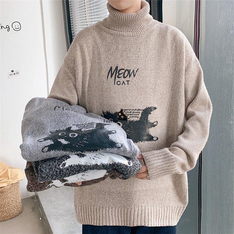 人気提案 防寒 猫がら あったか 裏起毛 タートルネック 長袖 ニット メンズ ニットセーター インナー セーター 冬服 ニット セーター 色 コーヒー Michiganestateplanning Com