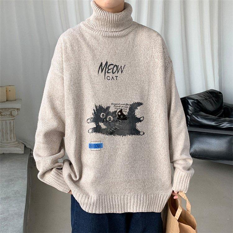 人気提案 防寒 猫がら あったか 裏起毛 タートルネック 長袖 ニット メンズ ニットセーター インナー セーター 冬服 ニット セーター 色 コーヒー Michiganestateplanning Com