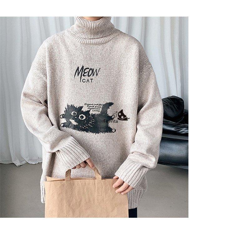 人気提案 防寒 猫がら あったか 裏起毛 タートルネック 長袖 ニット メンズ ニットセーター インナー セーター 冬服 ニット セーター 色 コーヒー Michiganestateplanning Com