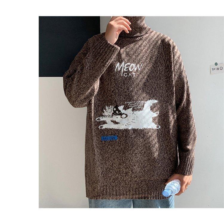人気提案 防寒 猫がら あったか 裏起毛 タートルネック 長袖 ニット メンズ ニットセーター インナー セーター 冬服 ニット セーター 色 コーヒー Michiganestateplanning Com