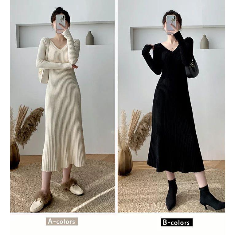 ニットワンピース ワンピース 春ワンピース ロングワンピース 大人ワンピース Vネック 春ワンピ きれいめ ワンピース カジュアル 長袖 春 女性 お出かけ 体型カ Sw0607b995 Happy Home 通販 Yahoo ショッピング