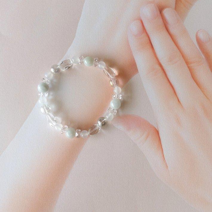 パワーストーン ブレスレット レディース 翡翠 カルセドニー アクア