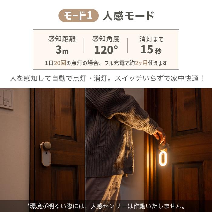 人感センサーライト センサーライト 室内 充電式 180日保証 〔 led