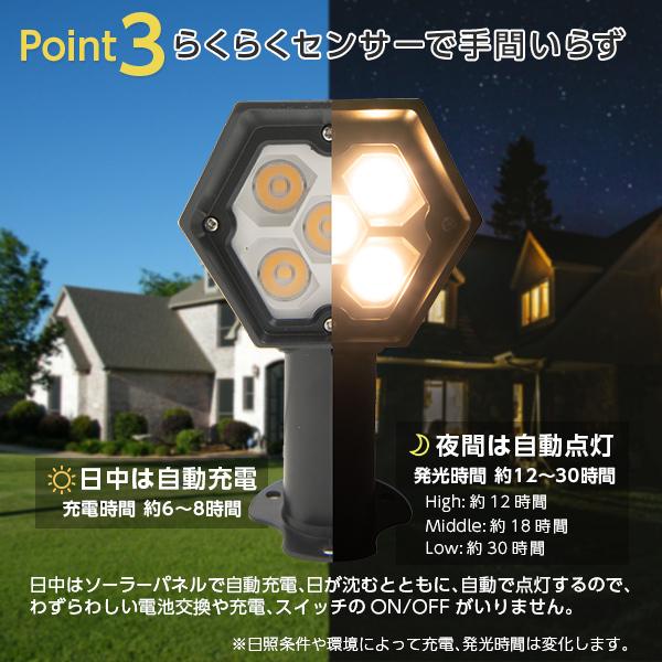 ソーラーライト 屋外 明るい 〔 ガーデンライト 防水 おしゃれ ソーラー led 庭 分離型 木 ソラリス SOLUX｜happy-joint｜08