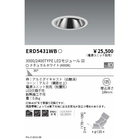 ENDO 遠藤照明 LEDダウンライト(電源ユニット別売) ERD5431WB 