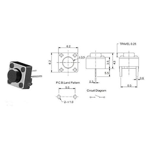 Youmile 100個タクトボタンスイッチ2ピンDIP 6x6x5mm PCBモーメンタリタクタイルタクトプッシュボタンスイッチ｜happy-ness-store｜04