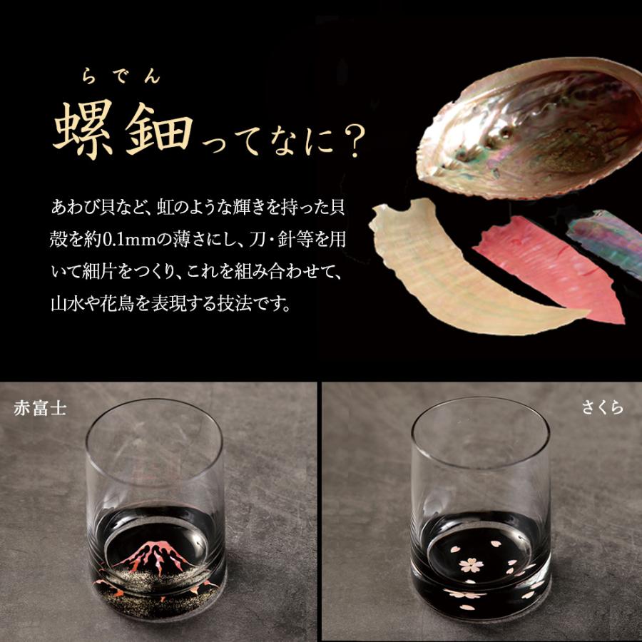 名入れ無料】【螺鈿グラス 桐箱入 コースター付き】 215ml 富士山 桜
