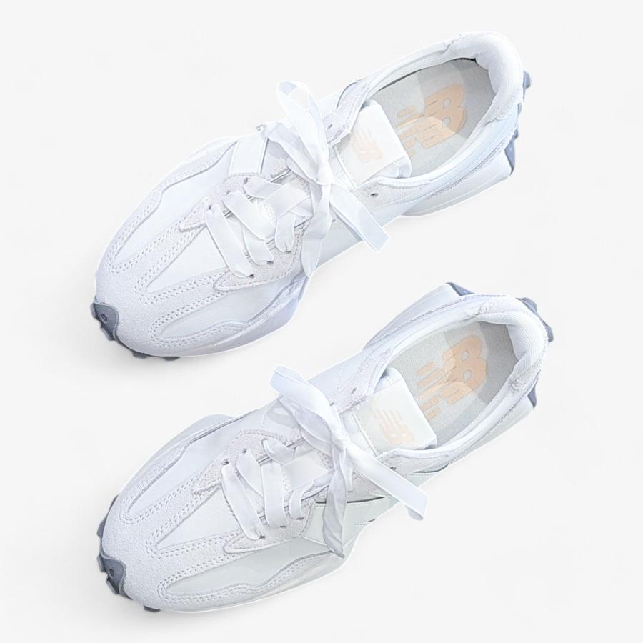 New Balance スニーカー WS327 WHITE ホワイト WS327MT B幅 やや細い スニーカー リボン カジュアル 白 スエード  レザー 本革 靴 レディース ヒモ通しお届け