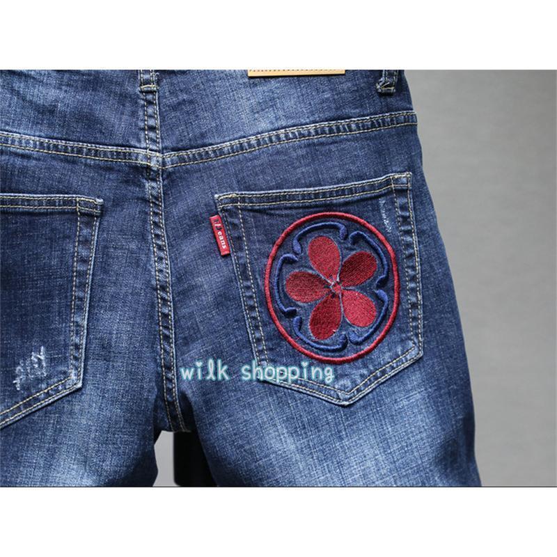 ハーフパンツ デニム メンズ デニムパンツ 刺繍 龍 短パン