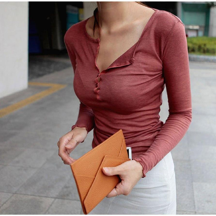 無料-超薄手 カシュ•クール タイト フィットトップス Vネック