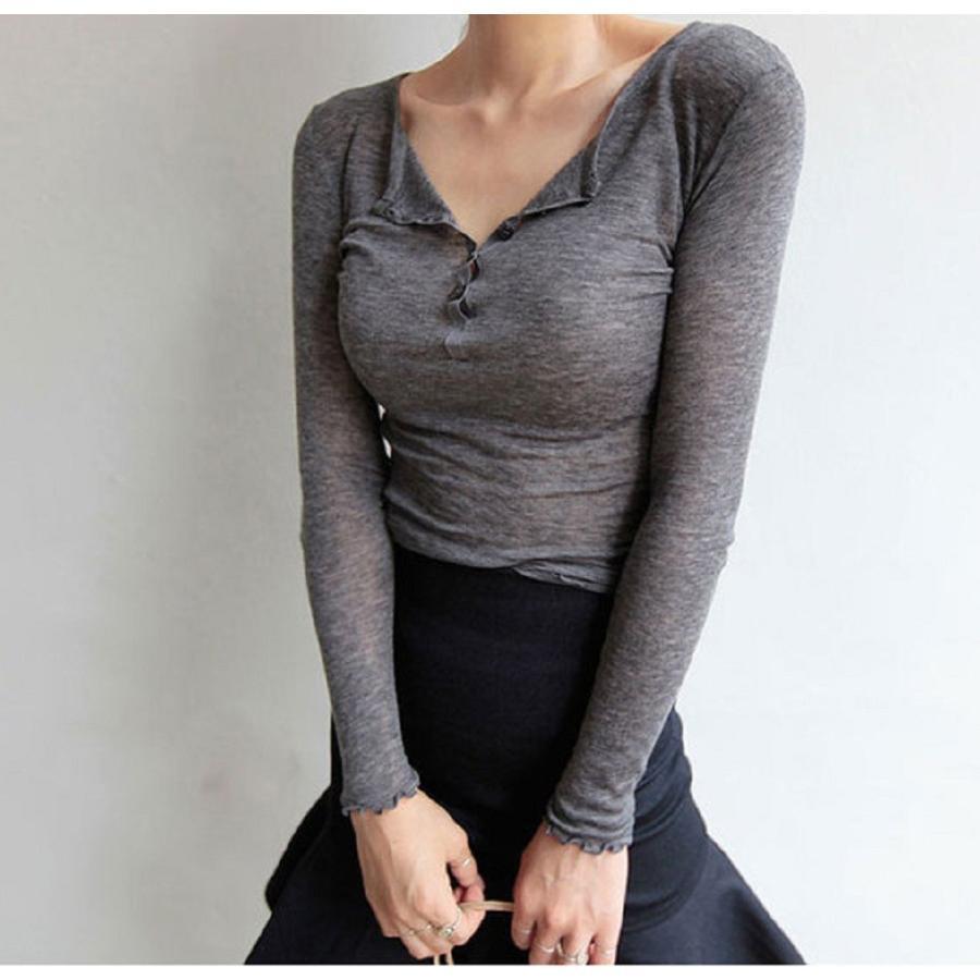 無料-超薄手 カシュ•クール タイト フィットトップス Vネック