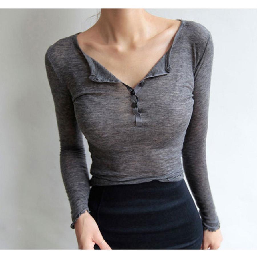 無料-超薄手 カシュ•クール タイト フィットトップス Vネック