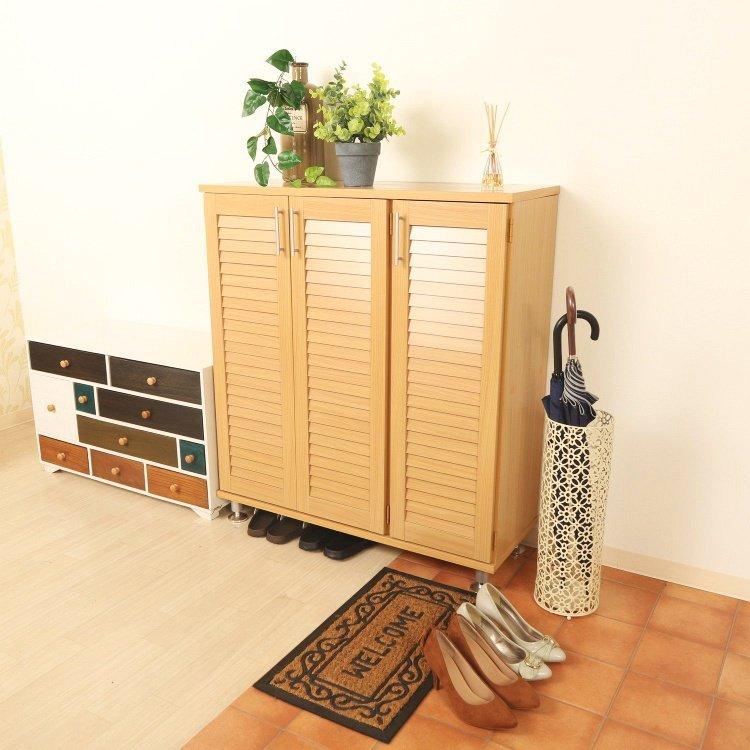 靴箱 玄関収納 おしゃれ ルーバー付き ワイド シューズボックス ナチュラル