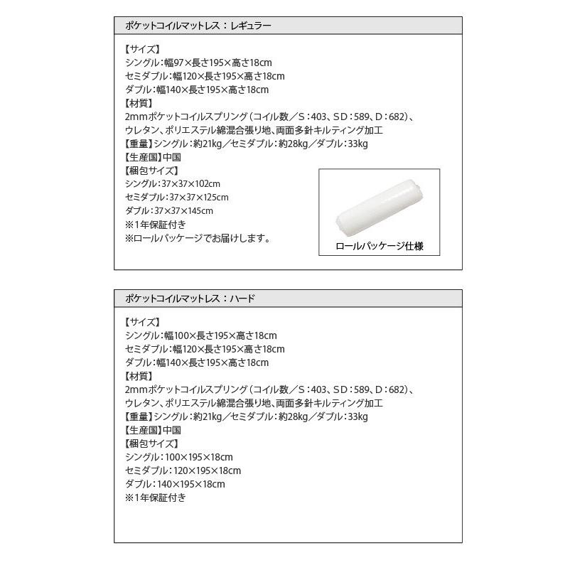 ダブルベッド マットレス付き スタンダードポケットコイル ローベッド