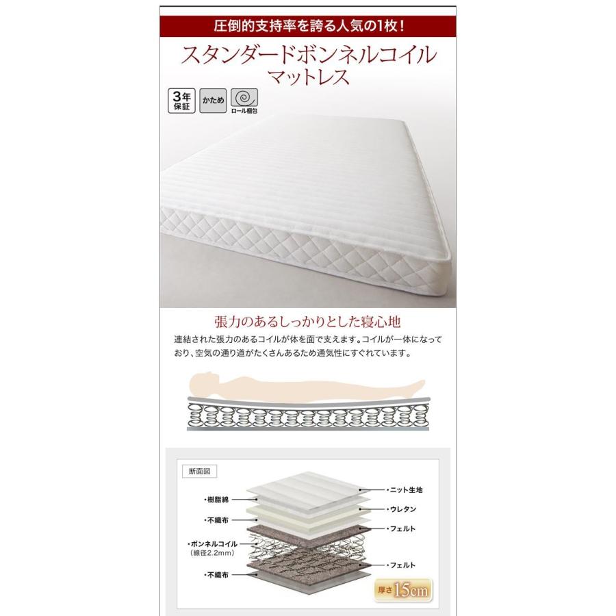 組立設置付 キングサイズベッド ワイドK220:B(S)+A(SD) マットレス付き スタンダードボンネルコイル 白 ホワイト 日本製 【モアレ】 コンパクト