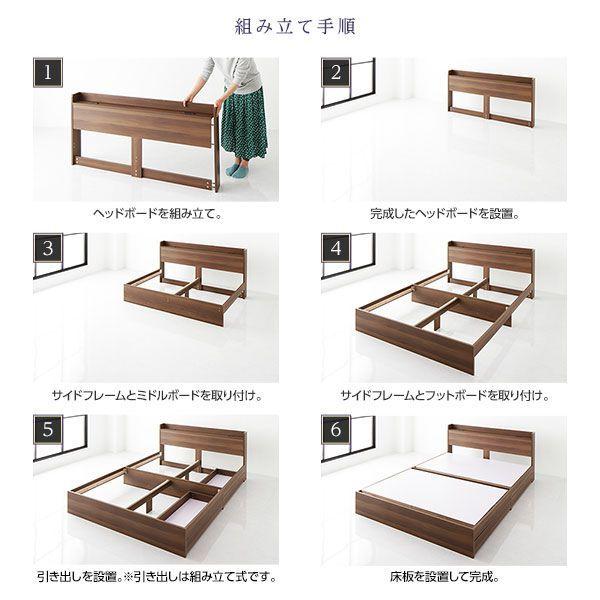 京都 シングルベッド 収納付き ベッドフレームのみ ブラウン コンセント・宮棚・引き出し付き