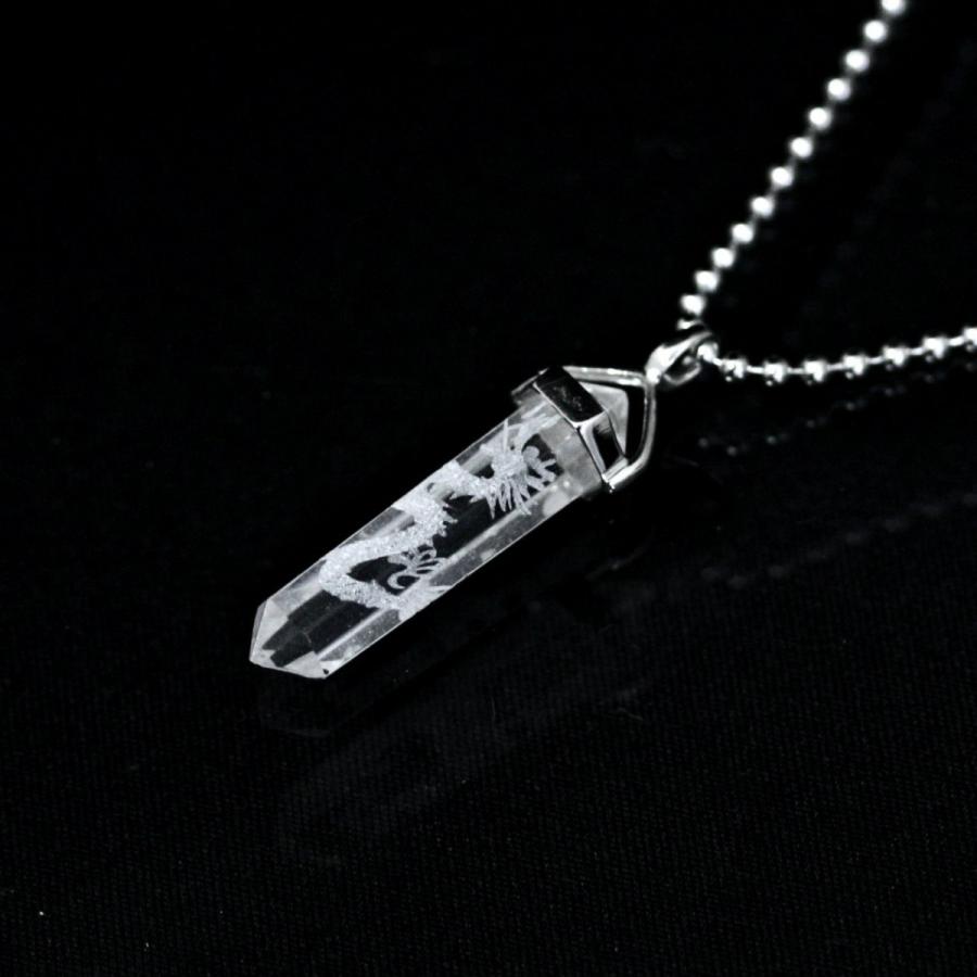 クオーツ 本水晶 ペンダント ネックレス ダブルポイント 白龍彫り