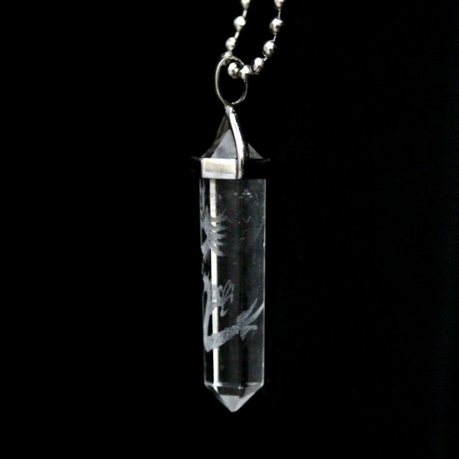 クオーツ 本水晶 ペンダント ネックレス ダブルポイント 白龍彫り