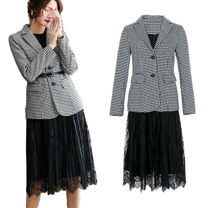 ワンピーススーツ 千鳥格子 テーラードジャケット 黒 入学式 ママスーツ 大きいサイズ 入園式 卒業式 結婚式 こなれスーツ 0 Y28 ハッピーボックス ジャパン 通販 Yahoo ショッピング