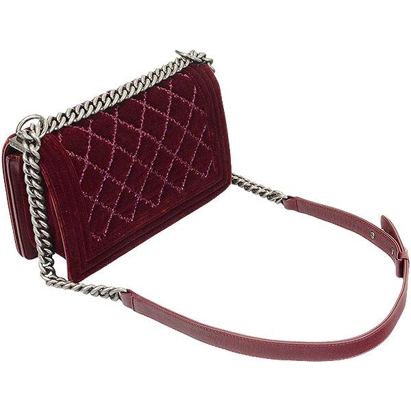 CHANEL ショルダーバッグ ボルドー BOY CHANEL シャネル ボーイシャネル チェーンショルダーバッグ ベロア